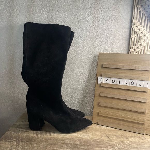Steve Madden Black Suede Nieve Block Heel Boots - Picture 1 of 11